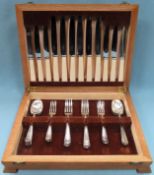 Art Deco oak cased canteen of silver plated cutlery by Thomas W. Cork reasonable used with scuffs