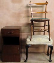Single Art Deco bedside cabinet, single chair, plus stool All in used condition