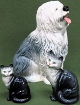 Large Beswick 'Dulux' dog. No. 2232. Also two Beswick ceramic cats dog has chip to underside of