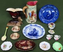 Sundry ceramics Inc. Royal Doulton blue and white plates, Royal Crown Derby, CarltonWare Rouge