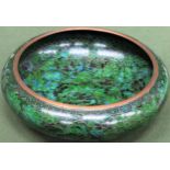 Japanese brass inlaid cloisonné shallow bowl. Approx. 26cms D reasonable used condition