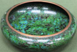Japanese brass inlaid cloisonné shallow bowl. Approx. 26cms D reasonable used condition