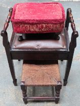 Two handled piano stool ,plus two other stools All in used condition, scuffs and scratches