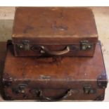 Two vintage leather suitcases Both in used condition, wear and tear