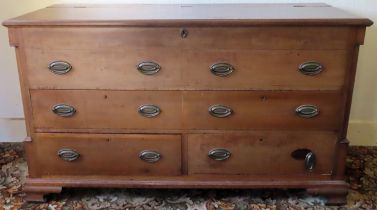 19th century mahogany dower chest with three drawers and fitted top. Approx. 84cm H x 145cm W x