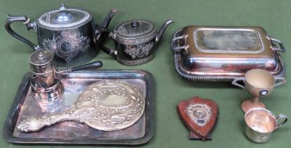 Silver plated ware Inc. tea ware, chocolate pot, hand mirror, etc all used unchecked