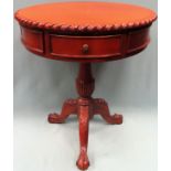 20th century circular topped drum table with pie crust edged decoration and fitted with two drawers,