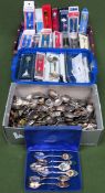 Large quantity of various boxed and unboxed silver plated souvenir spoons all used and unchecked
