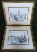 Pair of 20th century black and white pencil drawings/prints by Jas. F Murray, depicting Nantucket