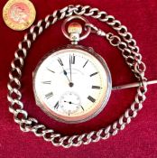 LANCASHIRE WATCH CO SILVER TOP-WIND POCKET WATCH, CHESTER ASSAY MARK, 1892, WITH SILVER CHAIN,