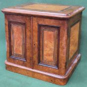 19th century figured walnut veneered small two door cabinet, with Birds Eye Maple panels