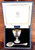 SILVER CHRISTENING EGG CUP AND SPOON, BOXED, SHEFFIELD 1937