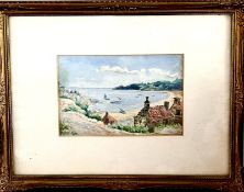 WILLIAM IRVING, 1866-1943, WATERCOLOUR, 'COTTAGES IN THE BAY', SIGNED LOWER LEFT, FRAMED AND GLAZED,