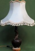 Pretty and decorative Bronze table lamp, decorated with a lizard. Approx. 36cms H