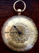 18ct GOLD POCKET WATCH, THOMAS DOODSON OF LIVERPOOL No1690, ENGRAVED, ROMAN NUMERAL DIAL, PLUS KEYS
