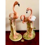 TWO EXAMPLES OF CERAMIC FLAMINGOS, ROYAL BELVEDERE CHINA, APPROX 23cm HIGH AND 28cm LENGTH