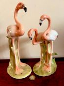 TWO EXAMPLES OF CERAMIC FLAMINGOS, ROYAL BELVEDERE CHINA, APPROX 23cm HIGH AND 28cm LENGTH