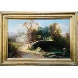 G TURNER, OIL ON CANVAS, ENGLISH LANDSCAPE, ONE OF A PAIR (SEE PREVIOUS PHOTO), APPROX 40 x 22cm