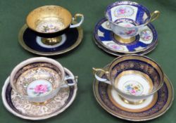 Pretty Shelley handpainted and gilded ceramic trio, plus three other similar cups and saucers