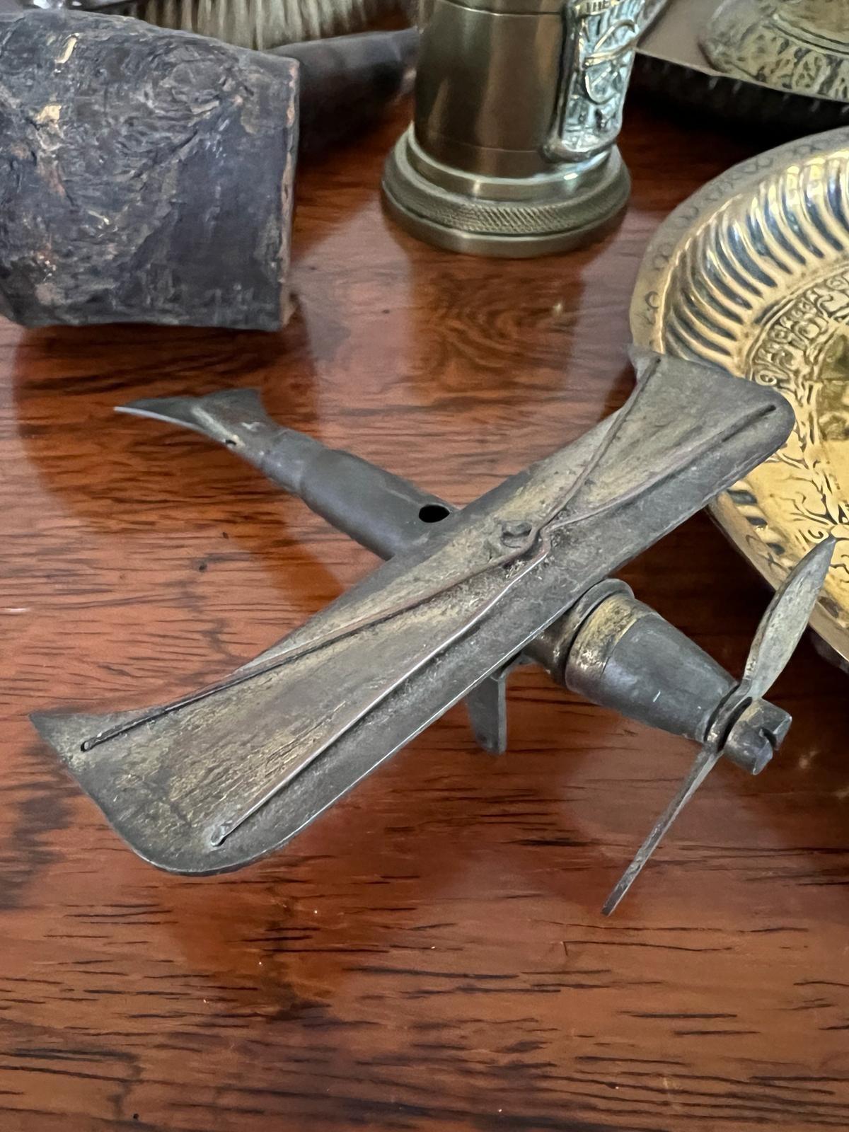 TRENCH ART BRASS CANDLE HOLDER AND SEVEN OTHER TRENCH ART ITEMS, FIGHTER PLANE PLUS TEN OTHER ITEMS - Image 4 of 4