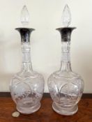 PAIR OF CUT GLASS DECANTERS, SILVER MOUNTED, SHEFFIELD 1918, APPROX 36cm HIGH