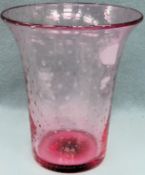 Whitefriars style Cranberry coloured bubble glass vase. Approx. 23.5cm H