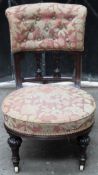 Victorian mahogany upholstered low seated nursing chair. Approx. 81cm H