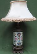 Good quality Victorian enamelled and gilt metal table lamp with shade. Approx. 75cm H