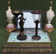 Sundries including pair of table lamps, serving tray, brass panels etc