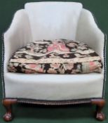 Late 19th/Early 20th century leather upholstered tub style armchair on ball & claw supports