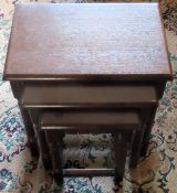 Oak nest of three tables. Approx. 48cm H x 48cm W x 34cm D Reasonable used condition, scuffs and