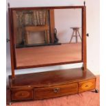 Large Edwardian mahogany bowfronted three drawer dressing table mirror, with brass ball and claw