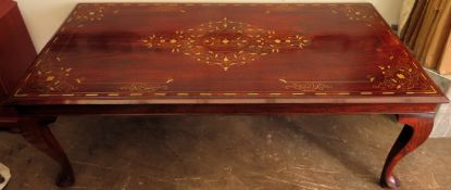 20th century brass inlaid rectangular coffee table. Approx. 46.5cm H x 121cm W x 22cm D Reasonable