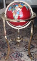 Gilt metal globe with semi-precious stones. Approx. 89cm Reasonable used condition