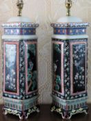 Pair of handpainted oriental table lamps. Approx. 47cm H Used condition, not tested for working