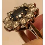 18ct GOLD RING SET WITH 1.5ct SAPPHIRE PLUS TEN DIAMONDS, TOTAL WEIGHT 5.75g