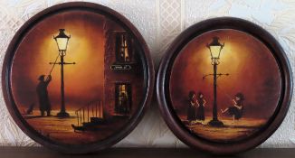 Two Tony Flanagan circular oil panels. Largest Approx. 28cm Both in reasonable used condition