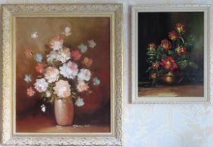 Two 1970's style still life oil paintings Both appear in reasonable used condition