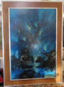 Terry Facey 1970's oil on canvas depicting an abstract tree. Approx. 90 x 60cm Reasonable used