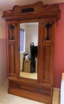Art Nouveau single door mirrored wardrobe. Approx. 218cm H x 130cm W x 56cm D Reasonable used
