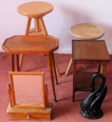 Mixed lot including adjustible stools, dressing table mirror, swan form door stopper, side table etc