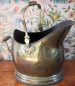 20th century brass coal scuttle with handle. Approx. 40cm H Reasonable used condition