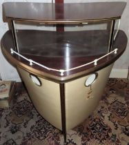 1950's boat form drinks bar. Approx. 103cm H x 101cm W x 80cm D Reasonable used condition, scuffs