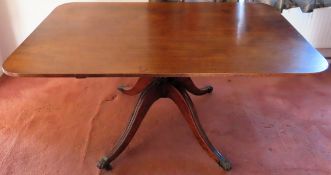 19th century mahogany breakfast table. Approx. 72cm H x 150cm W x 93cm D Used condition, scuffs