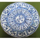 Large 19th century Oriental ceramic blue and white plaque. Approx. 38cm Diameter Used condition, has