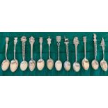 TWELVE VARIOUS WHITE METAL COFFEE SPOONS, SOME WITH MARKS AND STAMPS, APPROX WEIGHT 130g