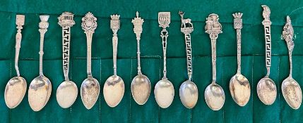 TWELVE VARIOUS WHITE METAL COFFEE SPOONS, SOME WITH MARKS AND STAMPS, APPROX WEIGHT 130g