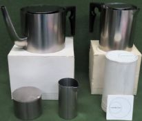 Arne Jacobson for Stelton - Cylindia-Line boxed Danish stainless steel four piece teaset all appears