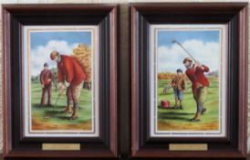 Pair of Spode limited edition framed ceramic panels "Putting" and "The Drive" Approx. 23 x 15cm