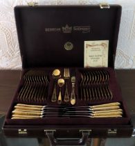 Brief cased canteen of Solingen Italian gold plated cutlery Used condition, unchecked